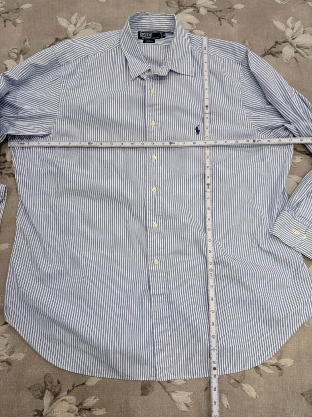Polo Ralph Lauren Lowell Dress Shirt Mens 18 32/33 Blue Stripe 100% Cotton